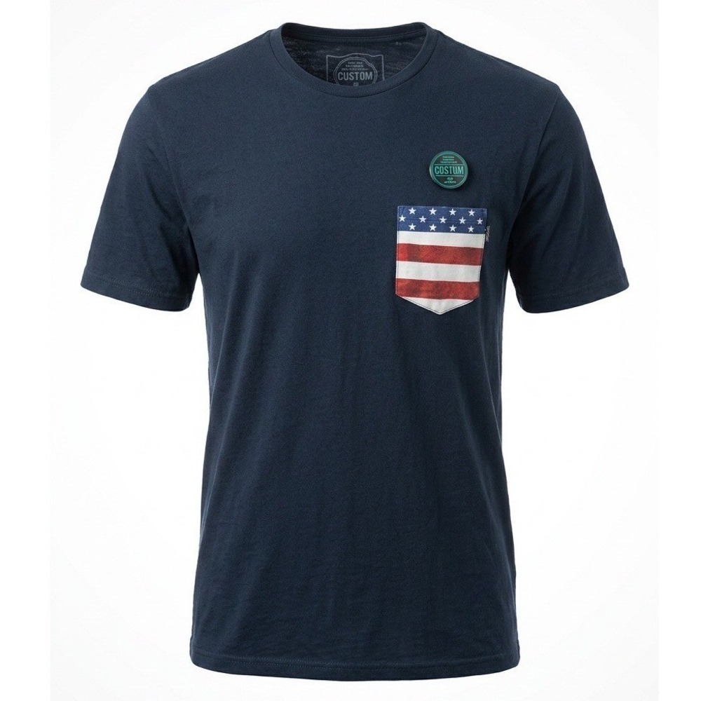 Rip Curl Mens XXL Navy Blue American Flag Pocket T-Shirt Standard Fit Cotton Tee
